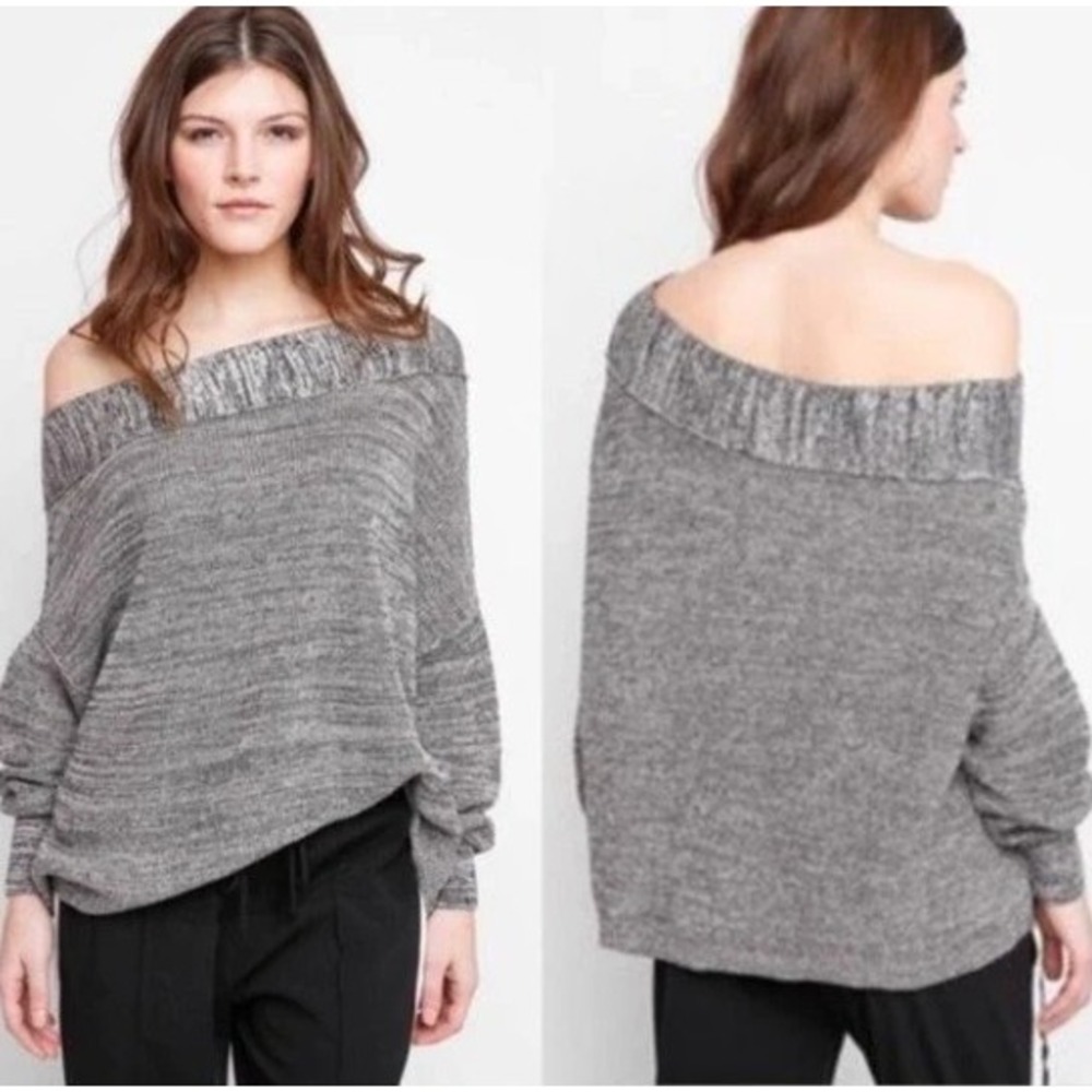 Free People Alana Off The Shoulder Knit Sweater Gray Casual Relaxed Womens M